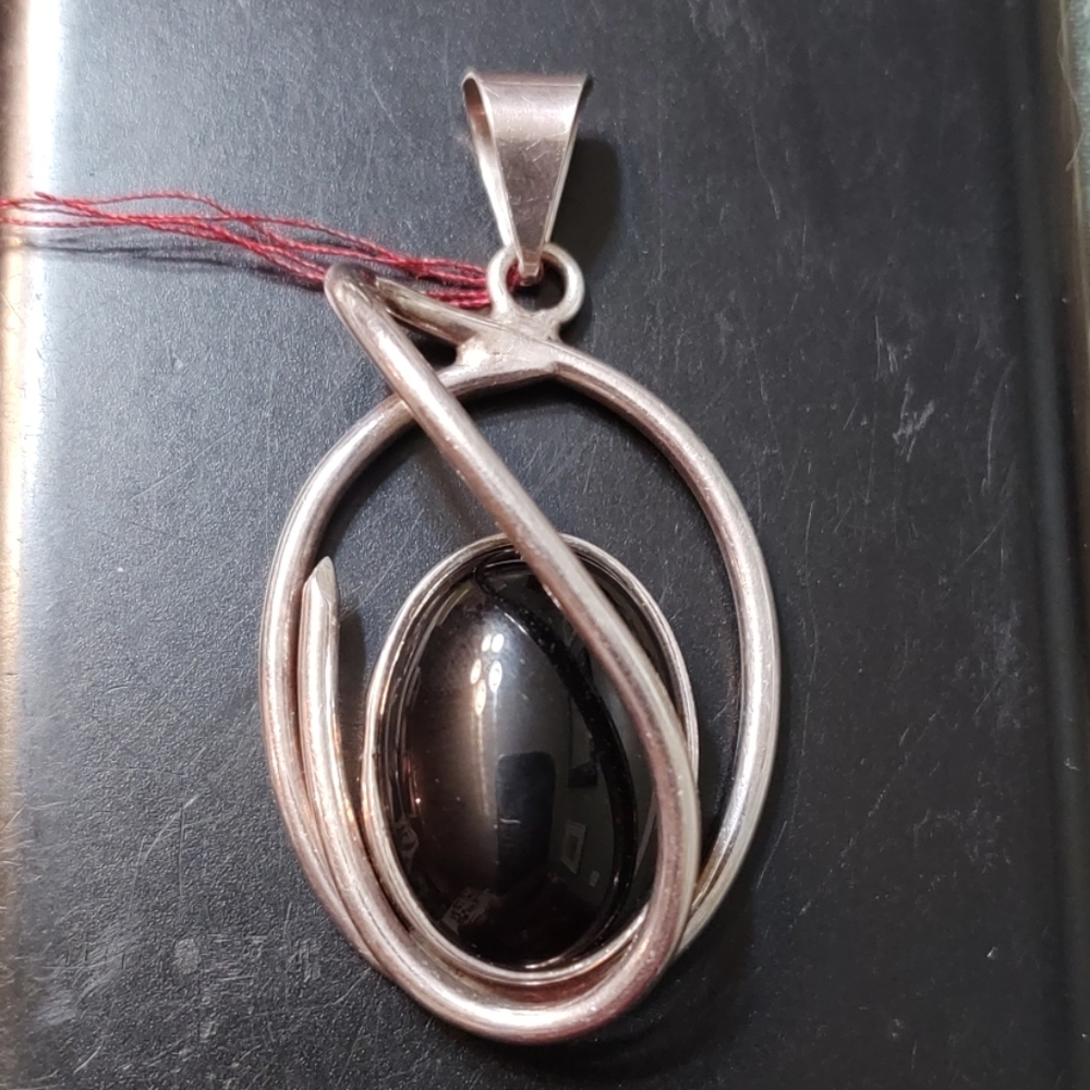 Lg Modernistic Black Onyx Sterling Silver Pendent